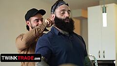 Hunk Bear Catches Twinks Fondling and Joins Hot Gay Foursome with Creampie and Cumshot