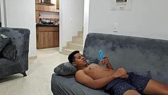 Mother-in-law watches me masturbate, gets horny, touches her pussy