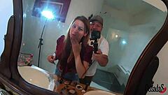 Is the camera man harassing bibi tsunami while she prepares?