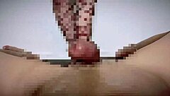 Wearing fishnet tights for a teasing footjob on big cock