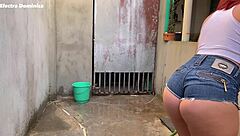 Latina Redhead Prostitute Provokes With Big Ass Short Shorts During Construction Cleaning Job - Electradominica