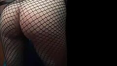 feeling intense pain from spanking in mesh stockings while masturbating with toys at home