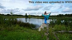 Erotic dance in the water with a mature lady