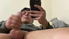 sexy frat guy joshuaaalewisss strokes his monster cock in the mirror and cums everywhere