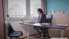 The boss bends over for intense anal sucking and fingering in doggystyle position.