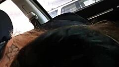 A Latina BBW performs deepthroat in public outdoors by the car