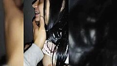 Intensely fucking petite girlfriend at holiday party to cuckold friend