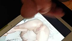 Amateur tribute cumshot on njf123's photo