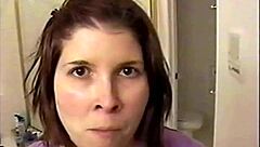 Busty Brunette Kneels to Suck Cock Hard, Gets Cum on Tits