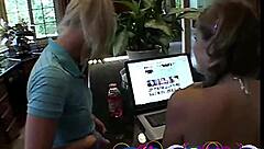 hot blonde teen plays with pussy and fingers in kitchen