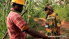 Pov adulterous woman encounters neighbor in village field leading to outdoor public fuck on African street thug