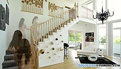 lesbian couple squirts with strapon in bedroom