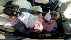 Wife gets a handjob and creampie from a horny man while shopping