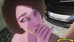 Hey, check out this blowjob in the parking lot part 2 with big cock and creampie