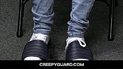 Creepy Guard Catches Tiny 18+ Teen Giving Blowjob. Then Fucks Her Hard.