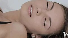 Teen beauty intensely fingers her pussy with a dildo in solo masturbation session.