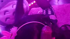 Leashed shemale slut in garage sucking cock deepthroat, blowjob makes him cum balls deep