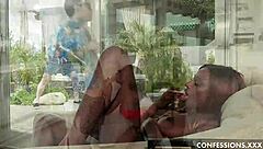 kinsley karter finally tastes that hard white cock with her big ebony tits bouncing