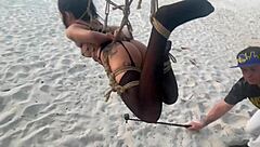 Beautiful Lari Bound In Shibari At Sunset