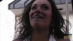 Brunette with big tits intensely sucks and rides cock