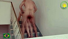 Sex on the stairs of our house, gay passion unleashed.