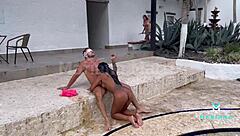 Mariana martix rides blonde sara by the pool