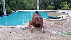 Mariana martix rides blonde sara by the pool