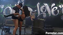 Hot latina jenaveve jolie gets fishnet pussy licked hard in doggystyle muff diving session