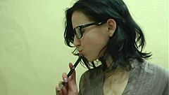 i'm horny secretary masturbating my pussy with banana dildo after work