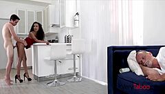 Ebony stepsister Demi Sutra gives stepbrother a blowjob and cowgirl ride.