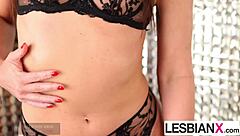 sexy brunette ladies in lingerie finger fuck katrina colt's clit during hardcore lesbian masturbation