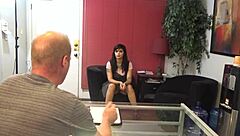 Angie undergoes casting interview with tattooed interviewer