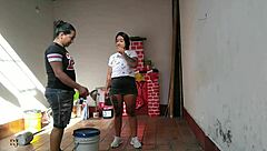 We're alone! My stepsister and I rub our pussies hard.