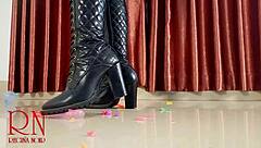 Milf Pops Small Balloons With High Heels Boots