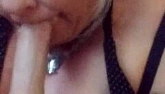 She deepthroats me, her tits bouncing in taboo blowjob