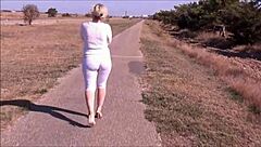 White Leggings Show Off Big Butts in Public