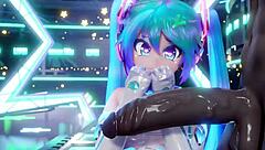 miku gives a deepthroat concert on the big black cock in this anime hentai scene.