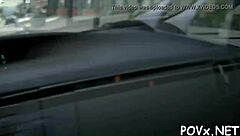 Teen sucks cock deeply while getting hard fucked in POV