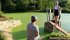 whore rides rod while urinating outdoors