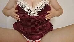 Blowjob perfection as thick wife in thong and lingerie swallows the load teasingly.