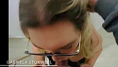 blonde amateur deepthroats group cock in doggystyle cumshot after work