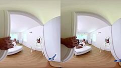 Blondes and brunettes have a fun pillow fight in VR