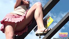 Teen shows off hot new panties under skirt in upskirt view