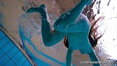 wearing pink lingerie, swimming with simonna in the pool