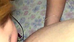 She gives a juicy sloppy blowjob up close