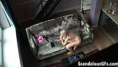 horny petite blonde babe masturbates with hairless pussy in panties solo