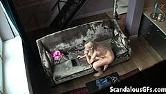 horny petite blonde babe masturbates with hairless pussy in panties solo