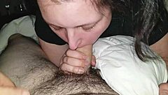 girlfriend sucking big cock and swallowing cum with tits bouncing