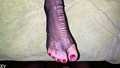 creamy feet in stockings with toes on display