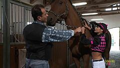 Horse rider sucks and rides dick for facial